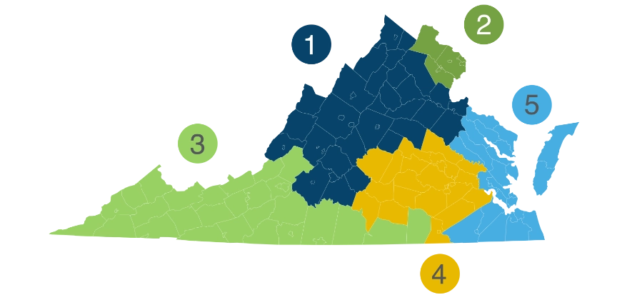 Mapa regional de Virginia